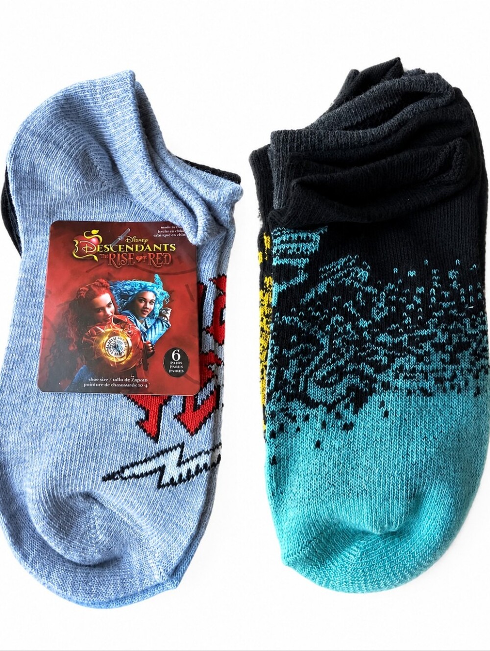 Disney Descendants Rise of Red 6-Pack No Show Socks Girls 10-4 NWT Movie